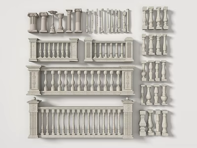 Various Stylish White Railings With Architectural Designs For Balconies And Staircases 3d model