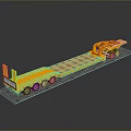 Yellow Lowboy Trailer With Flatbed And Multiple Wheels For Heavy Transportation 3d model