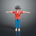 Anime Character Figure With Black Spiky Hair Red Shirt Blue Pants And Sneakers Arms Outstretched