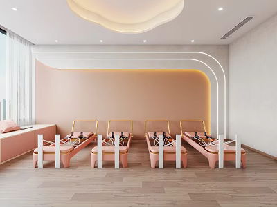 Modern Bright Fitness Studio With Pink Interior And Pilates Reformers 3d model