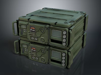 Military Weapon System Equipment With Green Rugged Case Stacked Display Panels And Tactical Interfaces 3d model