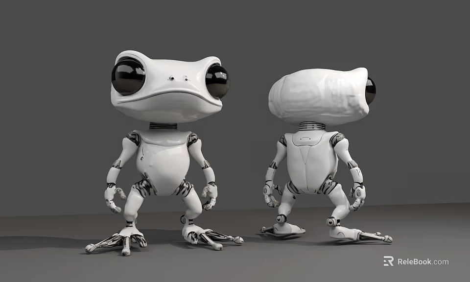 Two Intelligent Robot Frogs With White Cartoon Design Big Eyes And Mechanical Structure 3d model 