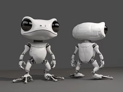 Two Intelligent Robot Frogs With White Cartoon Design Big Eyes And Mechanical Structure 3d model