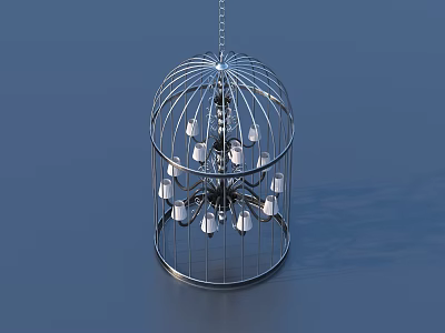 Modern Birdcage Shaped Chandelier With Metal Frame And Multiple Bulbs 3d model