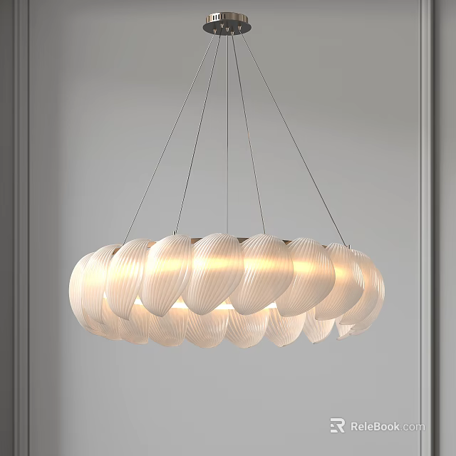 Modern White Petal Shaped Chandelier Hanging From Ceiling With Stylish Design 3d model 