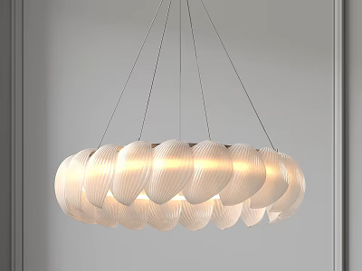 Modern White Petal Shaped Chandelier Hanging From Ceiling With Stylish Design 3d model