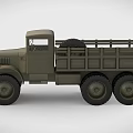 Olive Green Vintage Military Truck With Large Tires And Open Cargo Bed