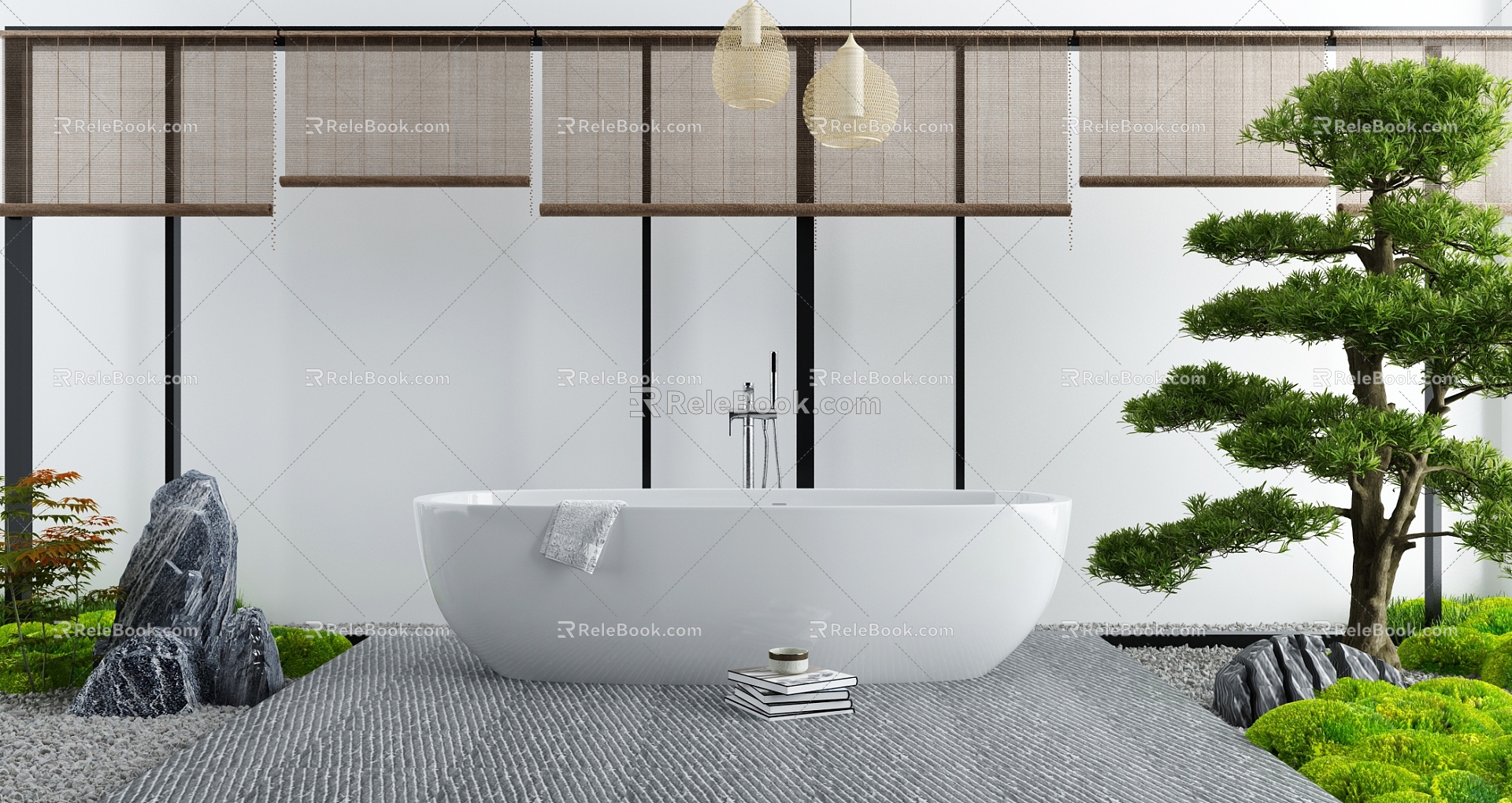 New Chinese Bathtub Courtyard Bathtub 3d model