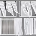 White Curtains Hanging On Windows With Various Designs And Styles 3d model