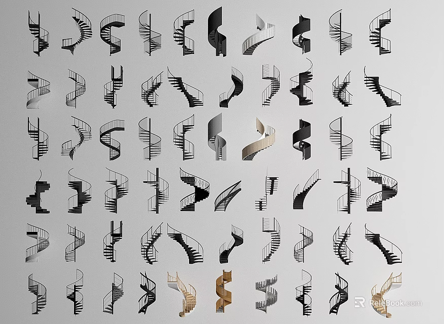 Staircases With Different Designs Styles Materials And Shapes 3d model