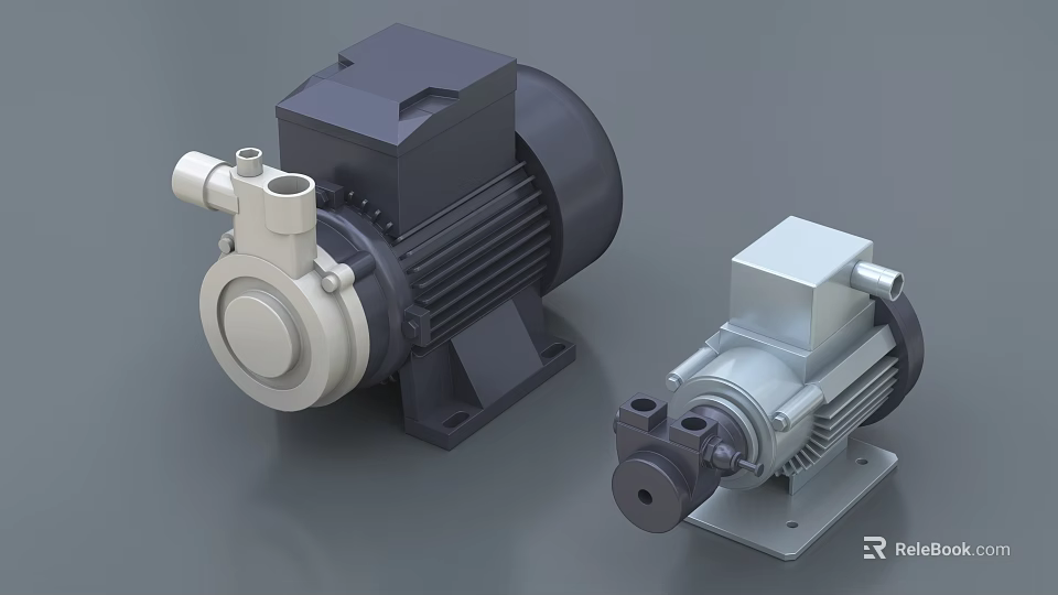 Industrial Equipment Two Different Electric Motors And Pumps With Metal Construction 3d model 