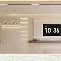 Modern Bedroom Interior With White Bed Round Ceiling Light Wooden Nightstand And Wall Art