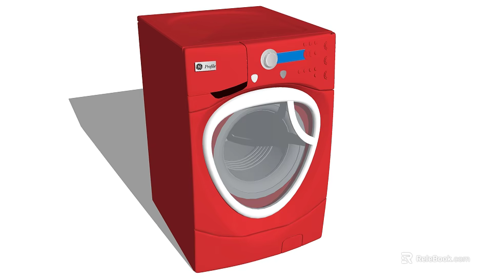 Red Front Load Washing Machine With Sleek Modern Design And Digital Display Control Panel 3d model 