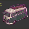 Vintage Green And White Van With Wooden Roof Rack And Open Windows Retro Style