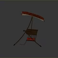 Single Chair With Red And White Striped Canopy Red Cushion Metal Frame And Small Basket