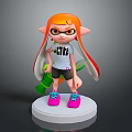 Cartoon Game Character With Orange Hair Goggles INK T-Shirt Pink Sneakers And Green Weapon