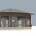 ancient building pavilion fan-shaped pavilion ancient architecture of the Republic of China 3d model