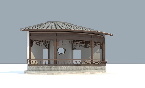 ancient building pavilion fan-shaped pavilion ancient architecture of the Republic of China 3d model