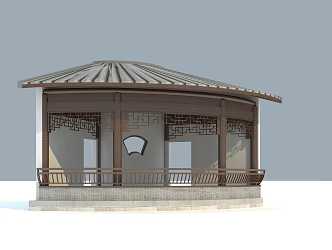 ancient building pavilion fan-shaped pavilion ancient architecture of the Republic of China 3d model