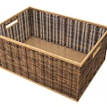 Practical Wicker Storage Basket With Wooden Frame And Handles For Household Essentials