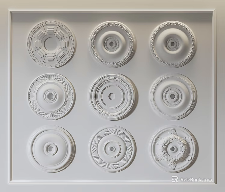 White Circular Decorative Components with Various Intricate Patterns Neatly Arranged 3d model