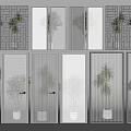 Modern Swing Doors Interior Design With Grid Pattern And Potted Plants