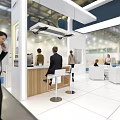 Modern POWERWINS Exhibition Booth With White Blue Design Display Screen And Seating Area