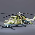 Camouflage Military Helicopter With Main Rotor Tail Rotor And Red Star Design