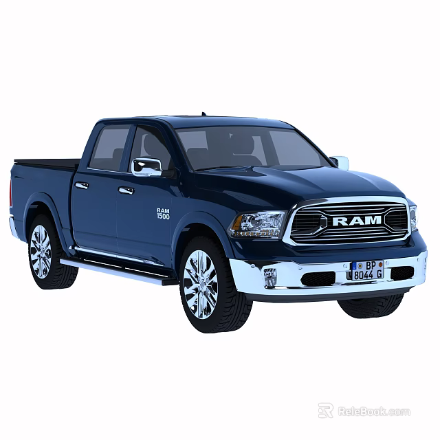 Dark Blue RAM Pickup Truck With Stylish Chrome Accents And Front Grille Design 3d model 