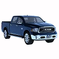 Dark Blue RAM Pickup Truck With Stylish Chrome Accents And Front Grille Design