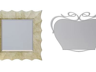 Square Mirror with Gold Wavy Frame and Irregular Mirror with White Curved Metal Frame 3d model
