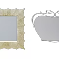 Square Mirror with Gold Wavy Frame and Irregular Mirror with White Curved Metal Frame