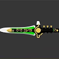 Decorative Weapon Knife Featuring Green Yellow Black Design With Gold Accents On Blade And Handle