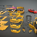 Yellow Modified Car With Open Doors Engine And Detachable Body Parts
