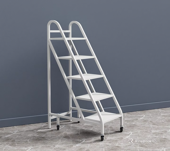 White Ladder Style Multi Tier Storage Shelf with Wheels for Home Organization 3d model 