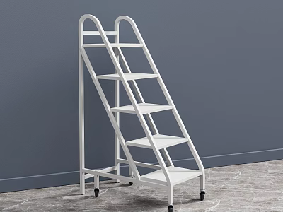 White Ladder Style Multi Tier Storage Shelf with Wheels for Home Organization 3d model
