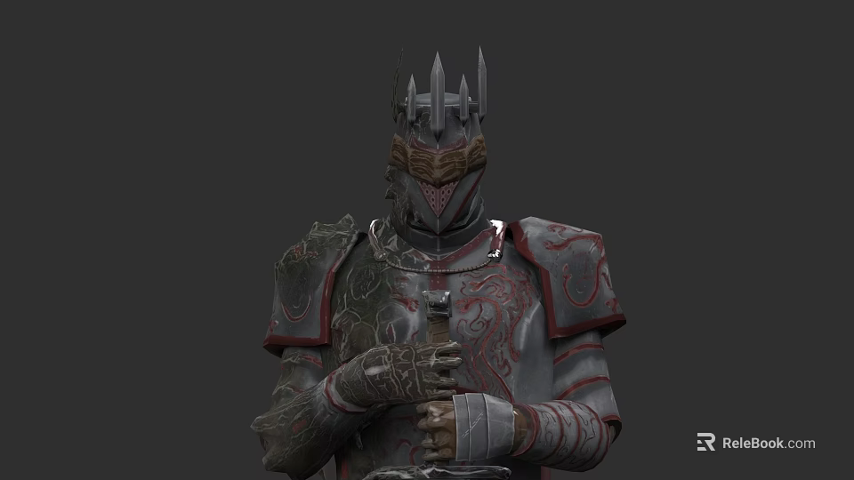 Game and Movie Character in Spiked Helmet with Intricate Armor Design Holding Weapon 3d model 