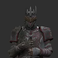 Game and Movie Character in Spiked Helmet with Intricate Armor Design Holding Weapon