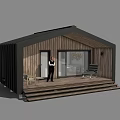Modern Detached Villa With Wooden Exterior Black Roof Large Glass Doors And Terrace Steps