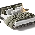 Modern Double Bed With Upholstered Headboard Soft Bedding Pillows And Side Nightstand 3d model