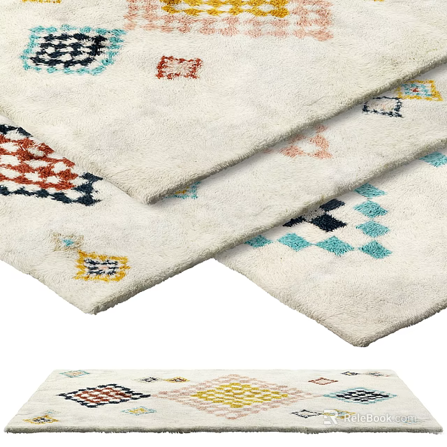 Colorful Square Area Rug With Geometric Patterns And Soft Texture For Living Room Decor 3d model 