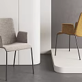Modern Dining Chairs With Light Gray Yellow Upholstery And Black Metal Armrest Legs