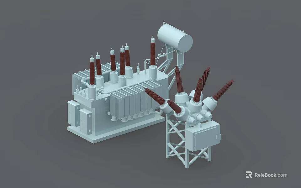 Industrial Electrical Equipment With Transformer Multiple Insulator Bushings And Support Frame 3d model 