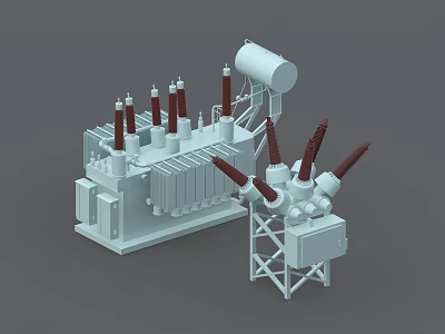 Industrial Electrical Equipment With Transformer Multiple Insulator Bushings And Support Frame 3d model