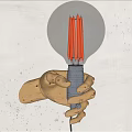 Hand Shaped Wooden Wall Lamp With Transparent Glass Bulb And Filament On White Wall