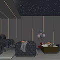 Modern Home Theater Interior With Starry Ceiling Dark Walls Cozy Sofas And Projection Screen