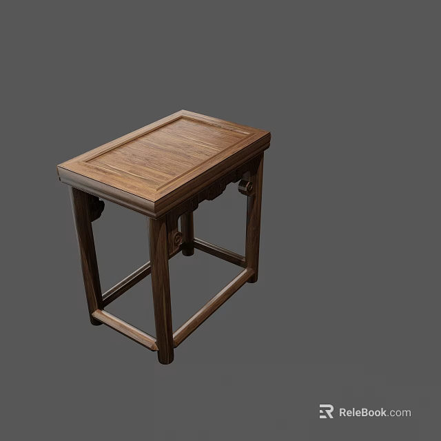 Solid Wood Traditional Stool With Square Top And Carved Legs Design 3d model