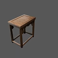 Solid Wood Traditional Stool With Square Top And Carved Legs Design 3d model