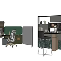 Modern Office Desk Workspace With Monitor Laptop Ergonomic Chair And Bookshelf