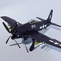 Dark Combat Fighter Jet Equipped With Propeller And Star Insignias